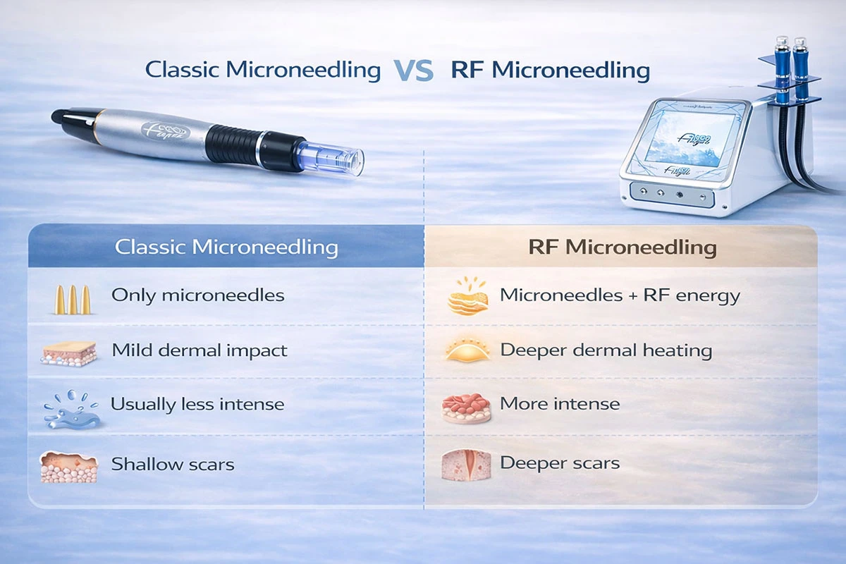 comparación entre RF con microagujas y microneedling clásico